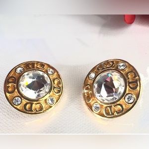 CHRISTIAN DIOR Strass 'CD' Clip-on Earrings